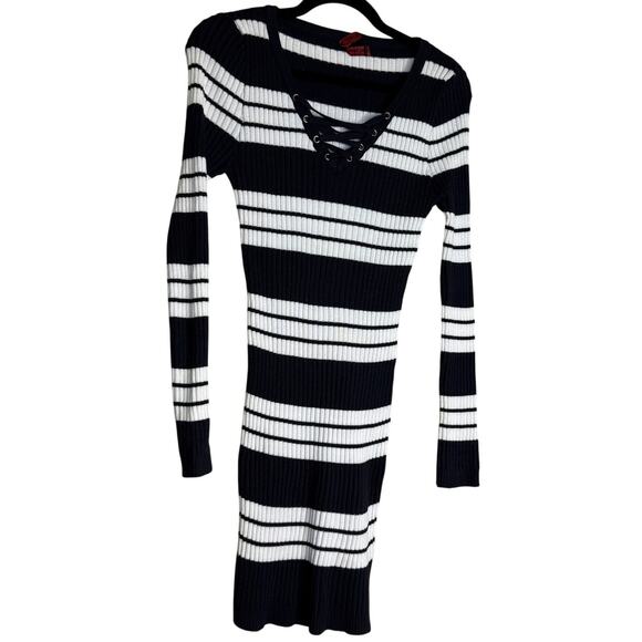 Yoki Sweater Dress Juniors Large Navy Striped Knit Ribbed Nautical Y2K Retro 90s - Picture 1 of 10